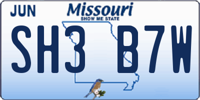 MO license plate SH3B7W