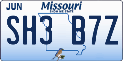 MO license plate SH3B7Z
