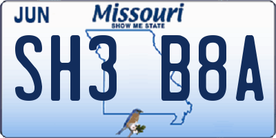 MO license plate SH3B8A