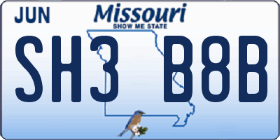 MO license plate SH3B8B