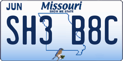 MO license plate SH3B8C