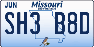 MO license plate SH3B8D