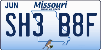 MO license plate SH3B8F