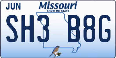 MO license plate SH3B8G