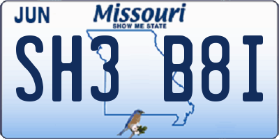 MO license plate SH3B8I