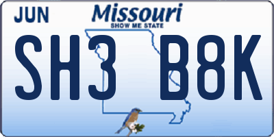 MO license plate SH3B8K