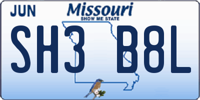 MO license plate SH3B8L