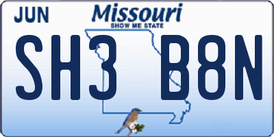 MO license plate SH3B8N