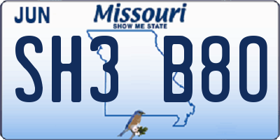 MO license plate SH3B8O
