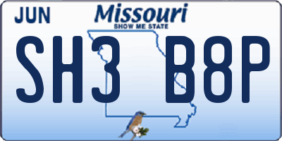 MO license plate SH3B8P