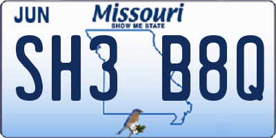 MO license plate SH3B8Q