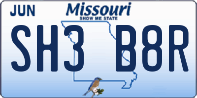 MO license plate SH3B8R