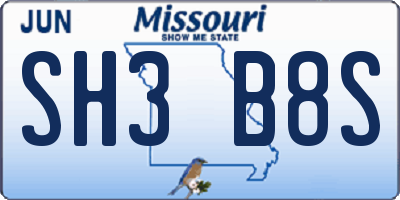 MO license plate SH3B8S