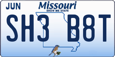 MO license plate SH3B8T