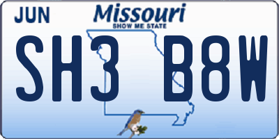 MO license plate SH3B8W