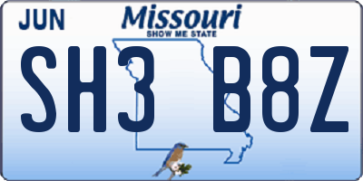 MO license plate SH3B8Z