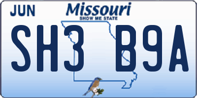 MO license plate SH3B9A