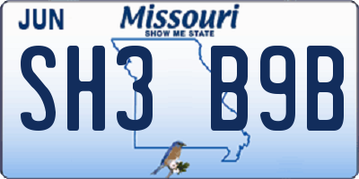 MO license plate SH3B9B
