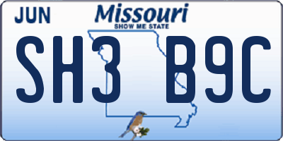 MO license plate SH3B9C