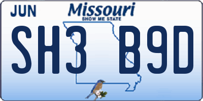 MO license plate SH3B9D