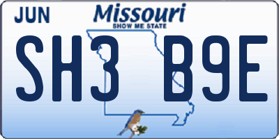 MO license plate SH3B9E