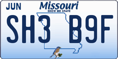 MO license plate SH3B9F