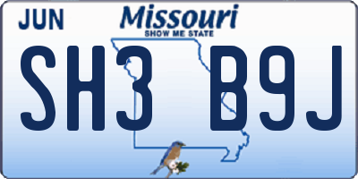 MO license plate SH3B9J