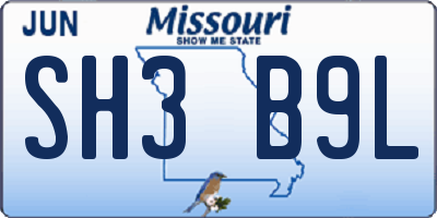 MO license plate SH3B9L