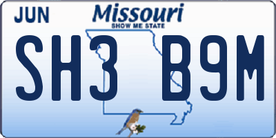 MO license plate SH3B9M