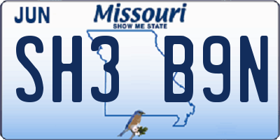 MO license plate SH3B9N