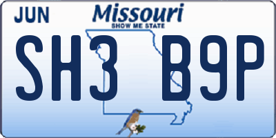 MO license plate SH3B9P