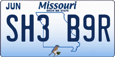 MO license plate SH3B9R