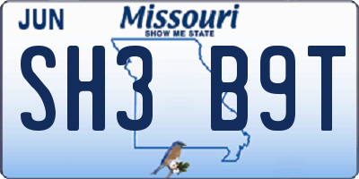 MO license plate SH3B9T