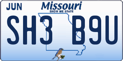MO license plate SH3B9U