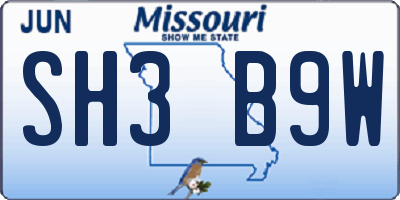 MO license plate SH3B9W
