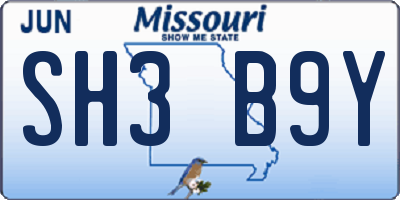 MO license plate SH3B9Y