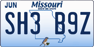 MO license plate SH3B9Z