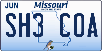 MO license plate SH3C0A
