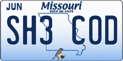 MO license plate SH3C0D