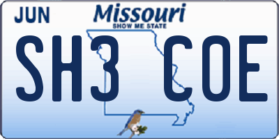 MO license plate SH3C0E