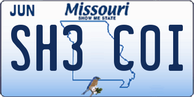 MO license plate SH3C0I