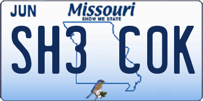 MO license plate SH3C0K
