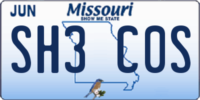 MO license plate SH3C0S