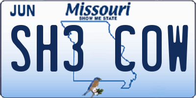 MO license plate SH3C0W