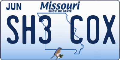 MO license plate SH3C0X