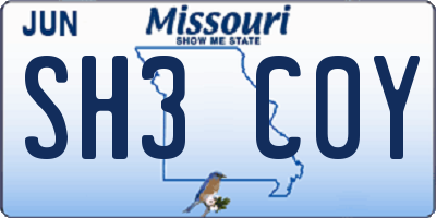 MO license plate SH3C0Y