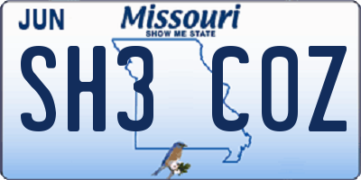 MO license plate SH3C0Z