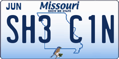 MO license plate SH3C1N