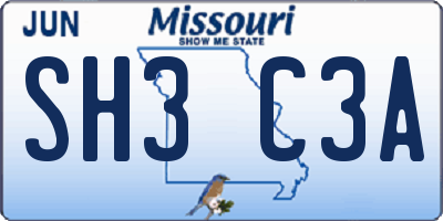 MO license plate SH3C3A