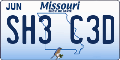 MO license plate SH3C3D